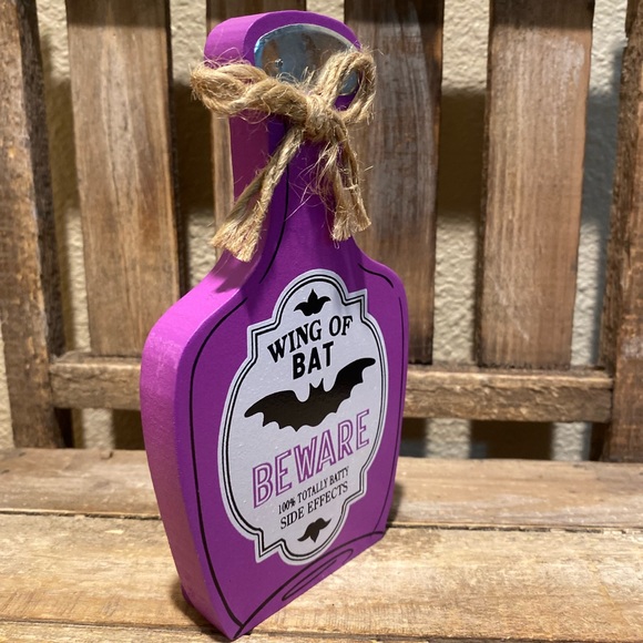 Halloween Potion Bottles Set Of 2, Pick Your Poison, Wing Of Bat, Wood Decor - Picture 13 of 16